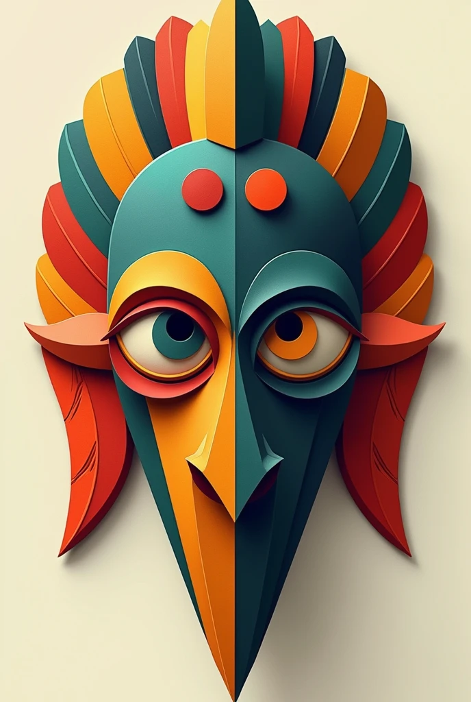 Generate me a forehead mask that looks a lot like the god Quetzalcoatl in cubist style without many feathers