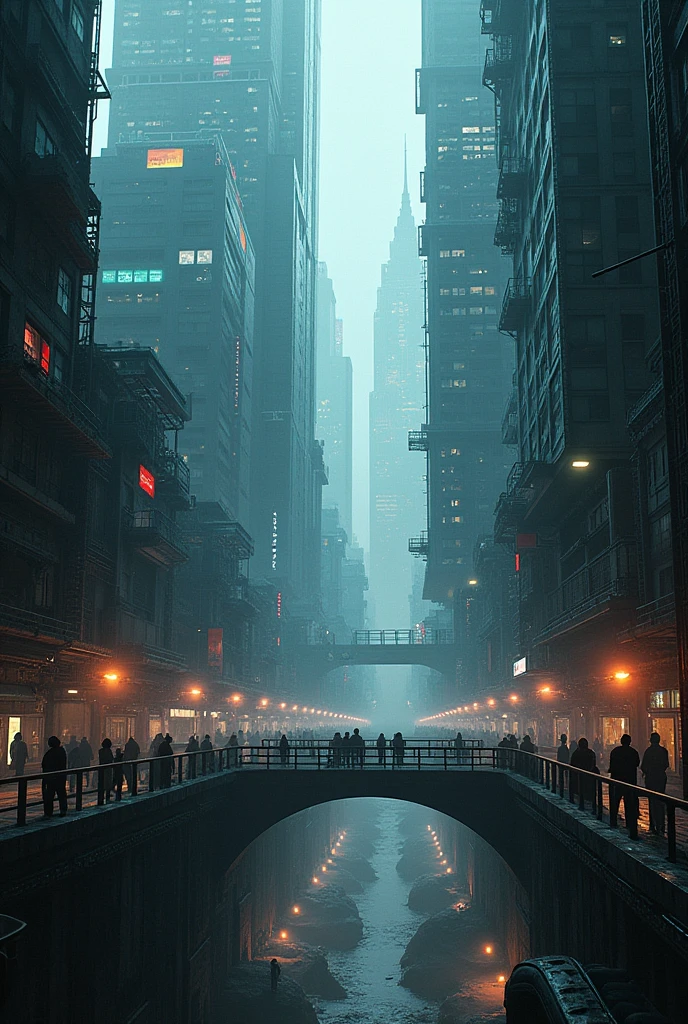 cyberpunk, futuristic city with giant outside walls, (Masterpiece artwork、4K、ultra detali:1.2)、(Big breast anime:1.2)、Lighting、underground bunker of a sci-fi fantasy novel