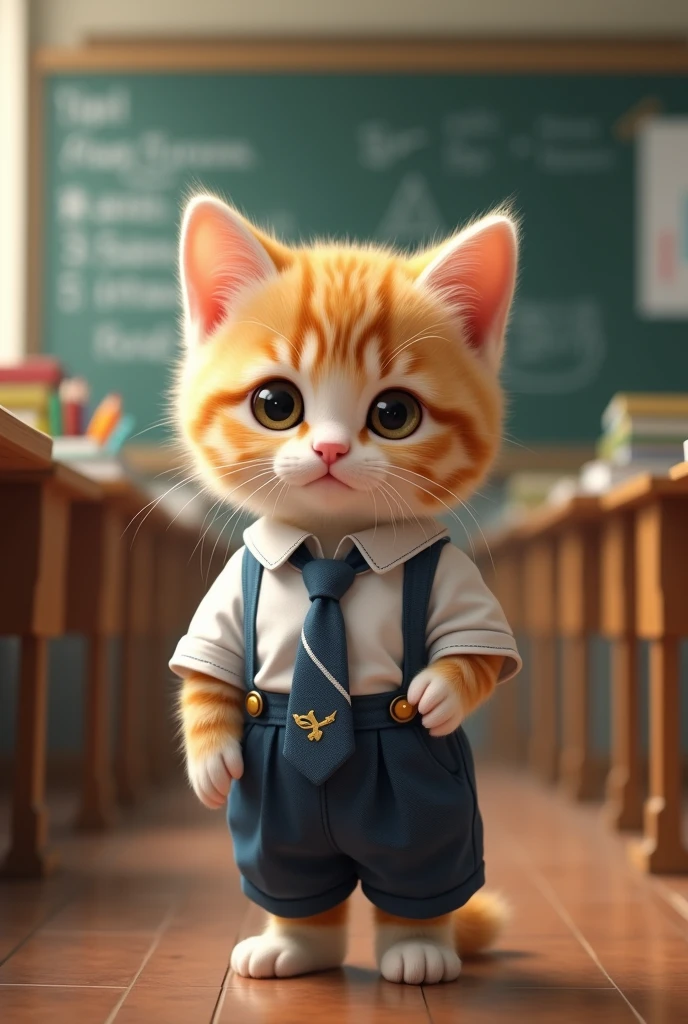kitten cute school uniform Classroom Background Real