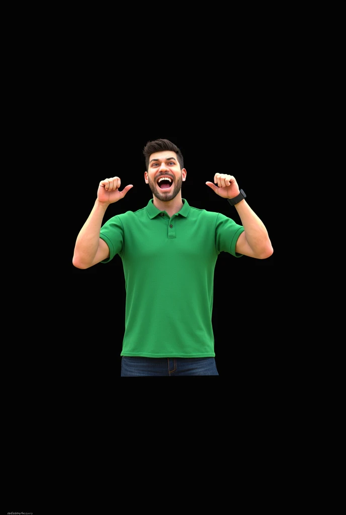 Create a 3D avatar from this image, without changing the person, I just want him to be excited