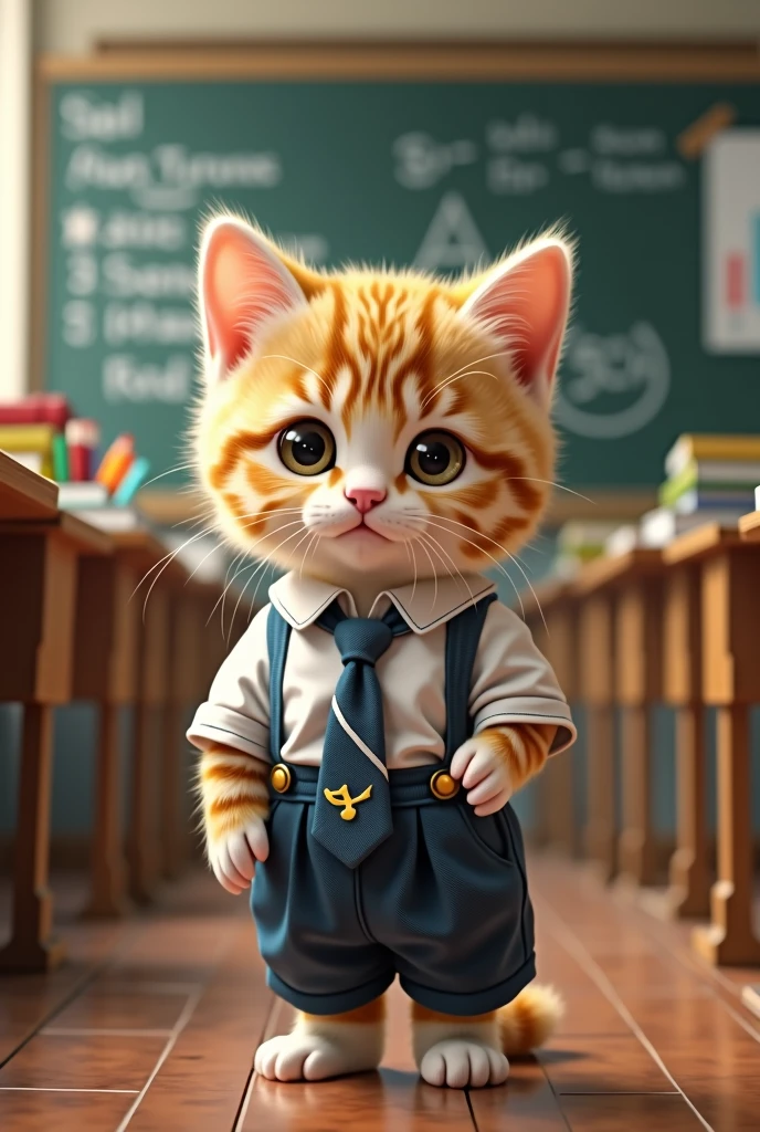 kitten　cute　school uniform　Classroom Background　Real