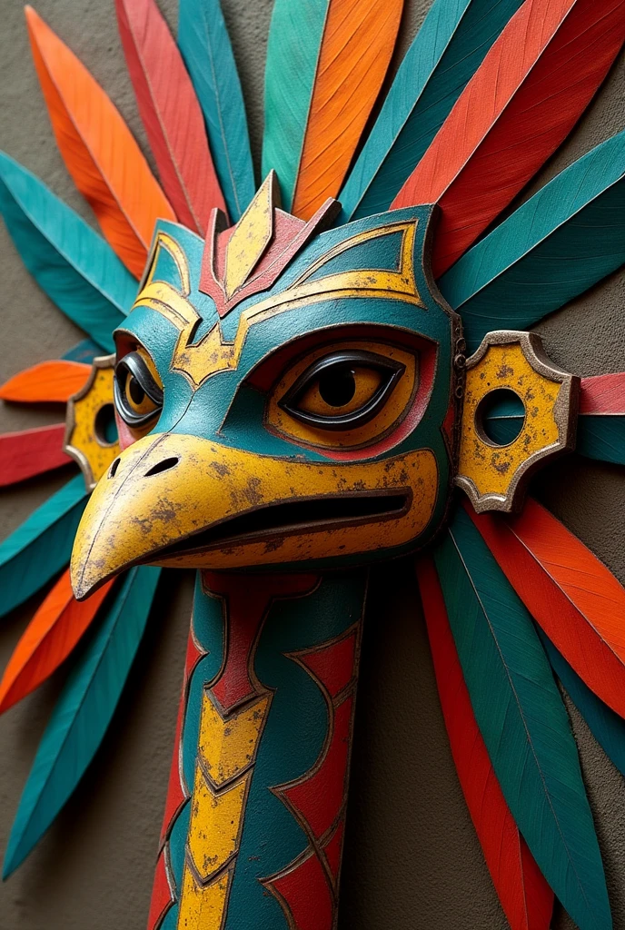 Generate me a forehead mask that looks a lot like the god Quetzalcoatl in cubist style