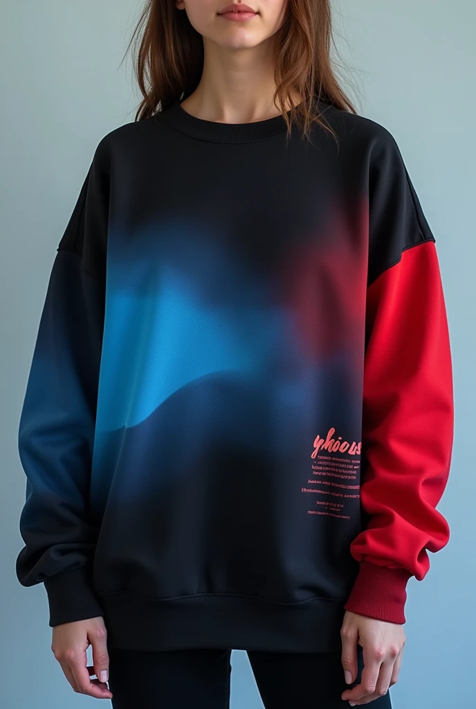 Sweatshirt design in black, blue and red gradient 