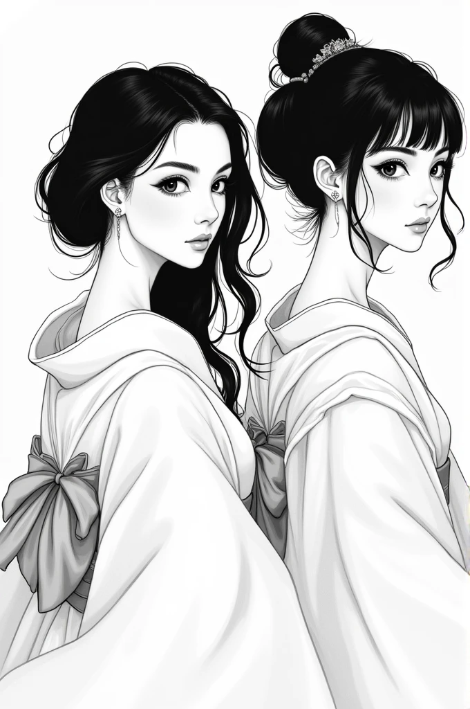 Japanese women in black and white for coloring