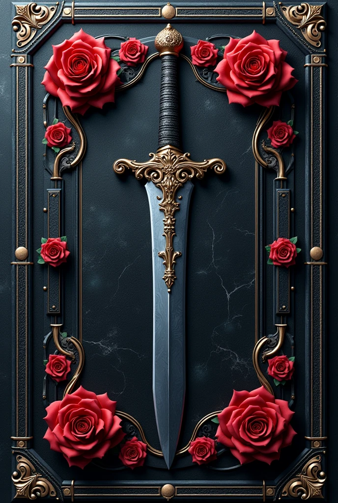 Title: "Dark Renaissance"
Color range:
- Deep black (#000000)
- Steel grey (#666666)
- Dark blue (#212121)
- Deep red (#FF3737) as an accent - Silver flashes (#B1B1B1) to simulate the technology Elements:
- A background of antique stone or marble, with textures and patterns that suggest the classical era. With red roses as a pattern.
- A system of circuits or cables that intertwine with elements of ancient architecture, symbolizing the fusion of the old with the new.
- A central object that reflects your rudeness, like a sword or a gun, but with elegant and ornamental details that suggest your delicate side.
- Leather or skin patterns on the edges of the design, to add a touch of roughness and texture.
- A touch of elegance in the details, such as filigree or intricate patterns, to balance roughness with sophistication.
style:
- Dark and elegant theme, with a touch of rebellion and sophistication.
- Influences from ancient times and cyberpunk in the design, with a touch of luxury and glamour.