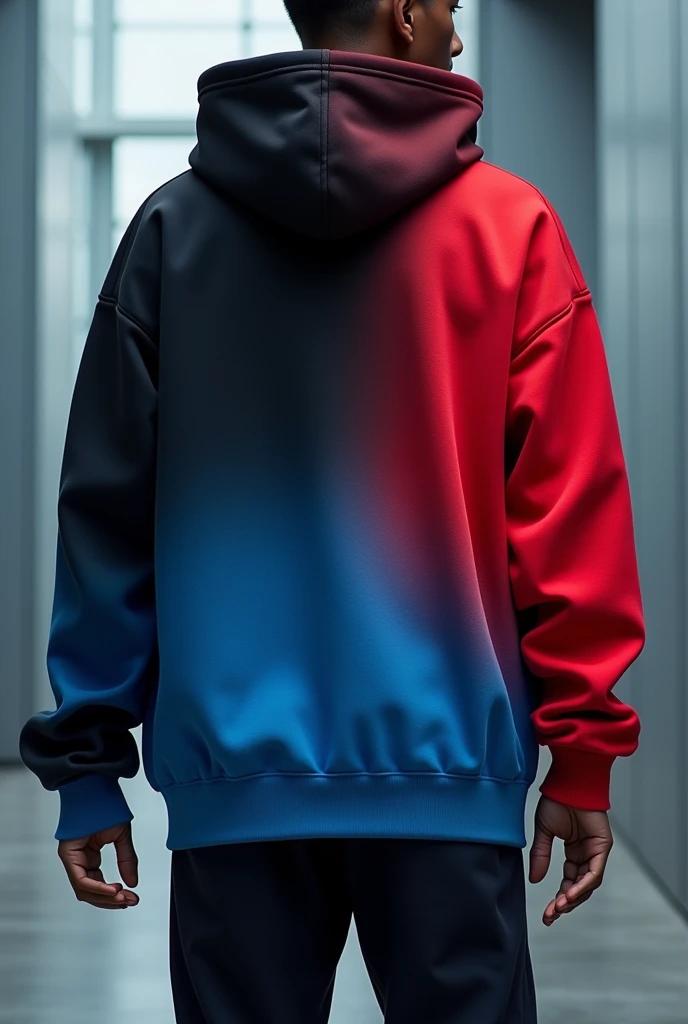 Sweatshirt design in black, blue and red gradient 