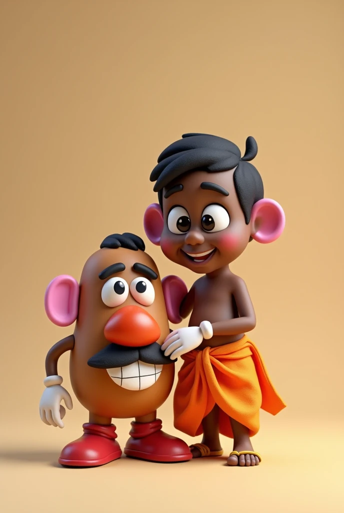 dhoti wearing cute black boy hand on hold mr potato logo