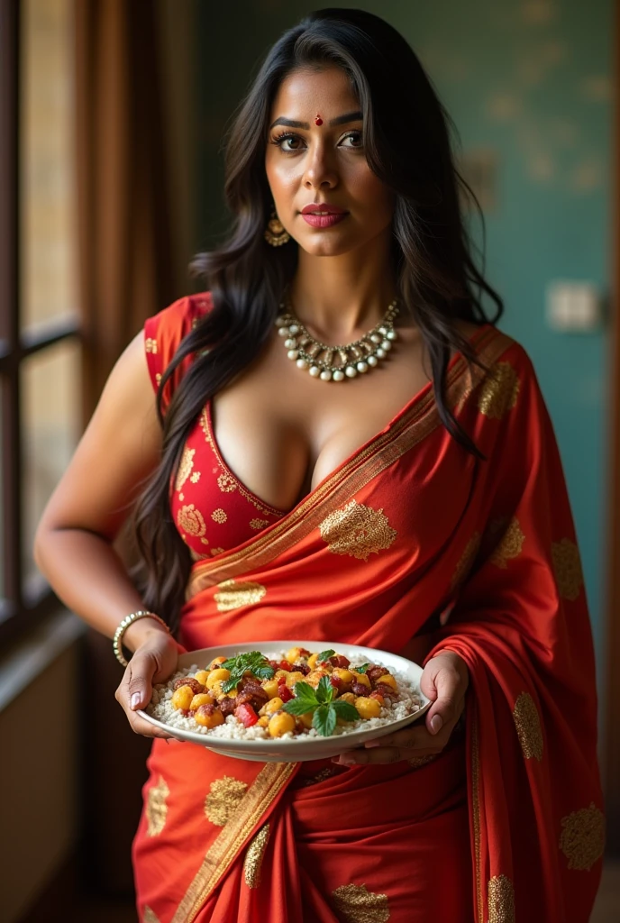 Hot aunty with big ass making food in saree with her cleavage being seen in saree