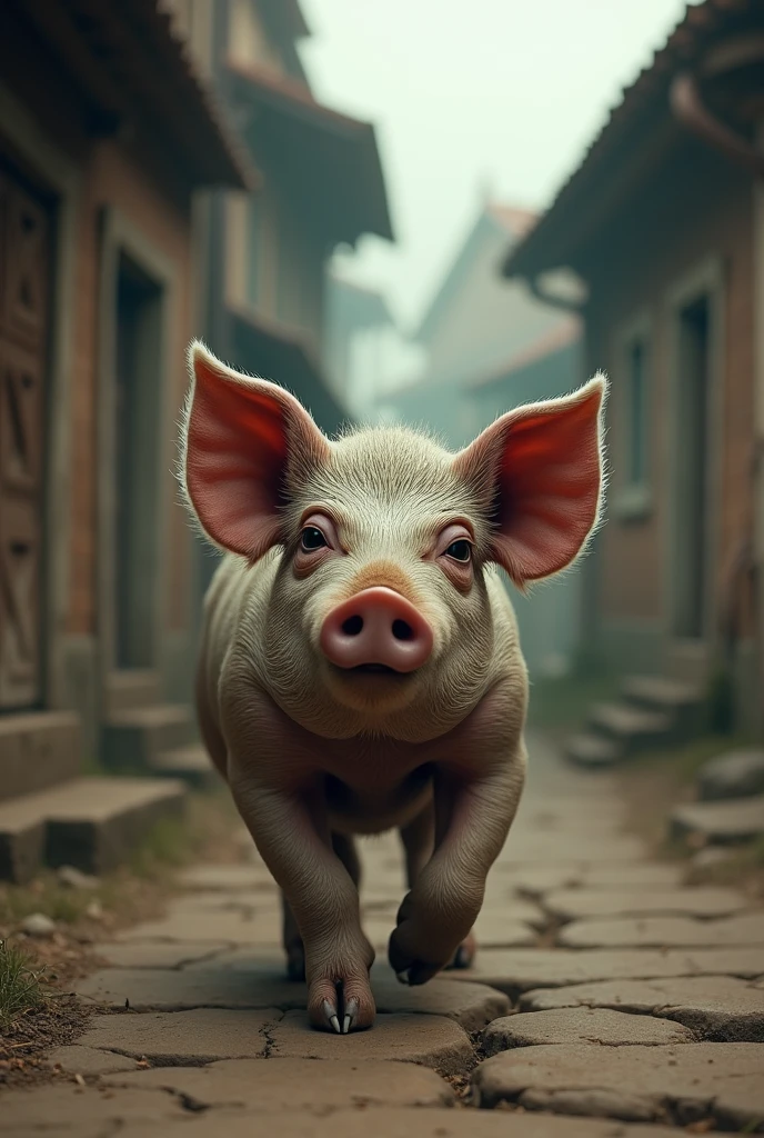 There is one pig in the village who is starving.