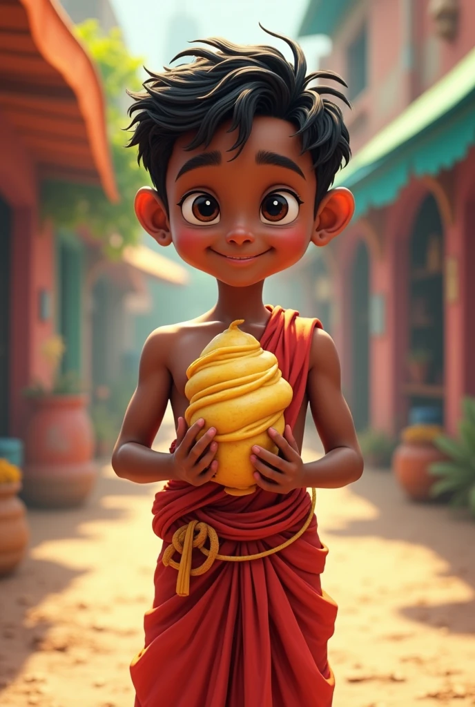 dhoti wearing cute black boy hand on hold tornado potato logo

