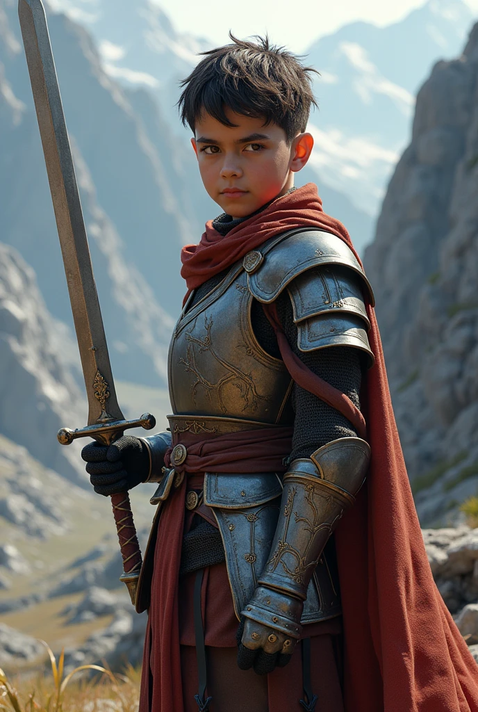 A boy with one handed sword and full armed