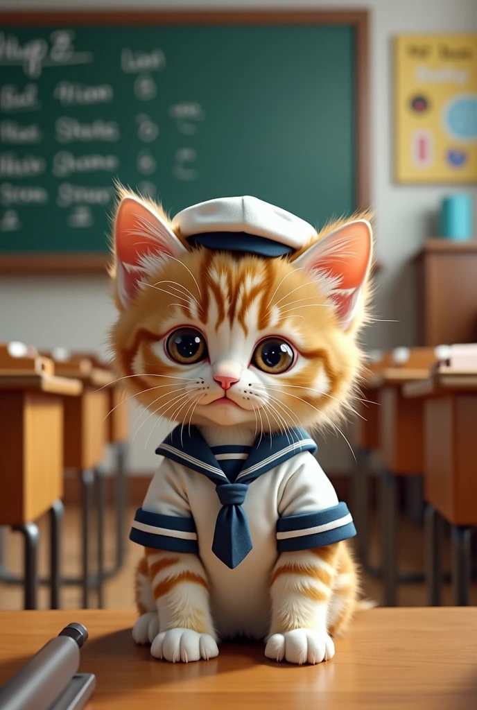 kitten cute Sailor suit Classroom Background Real