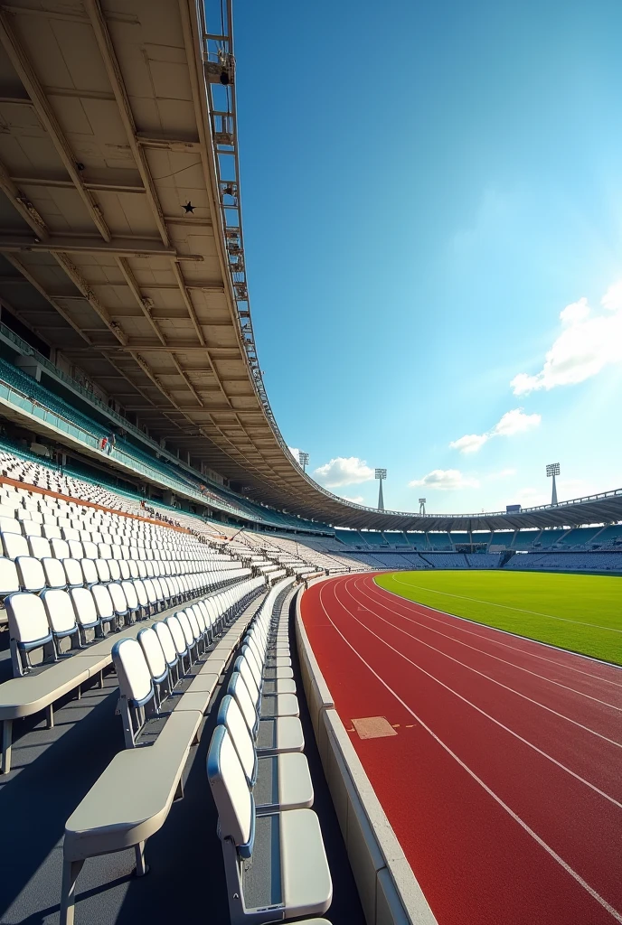 an athletics track grandstand, people cheering, I want both sides of the stands, without the top, without people in front of the photo