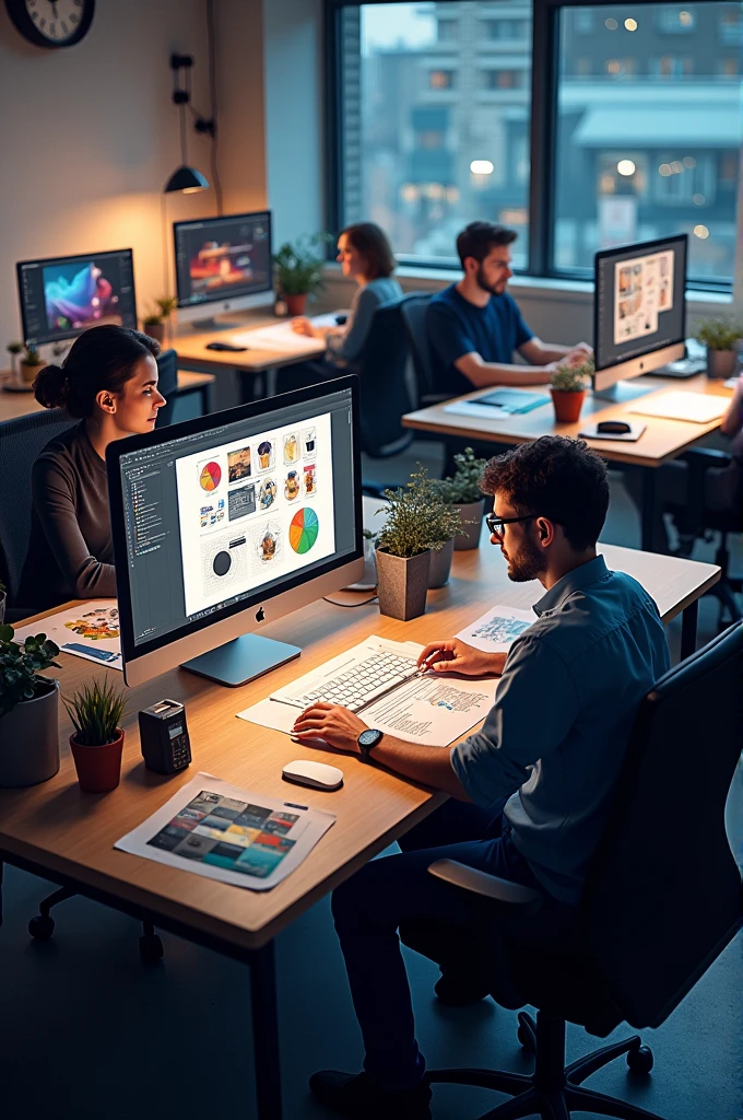 People with computers creating designs for a client 
