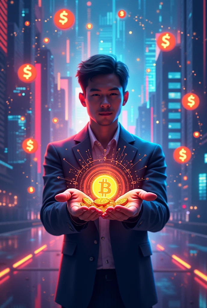 need a crypto image  that details how cryptos are the money of tomorrow and how your savings can be safe with them make it for social media and add more crypto simbols, ephatize on realistic
