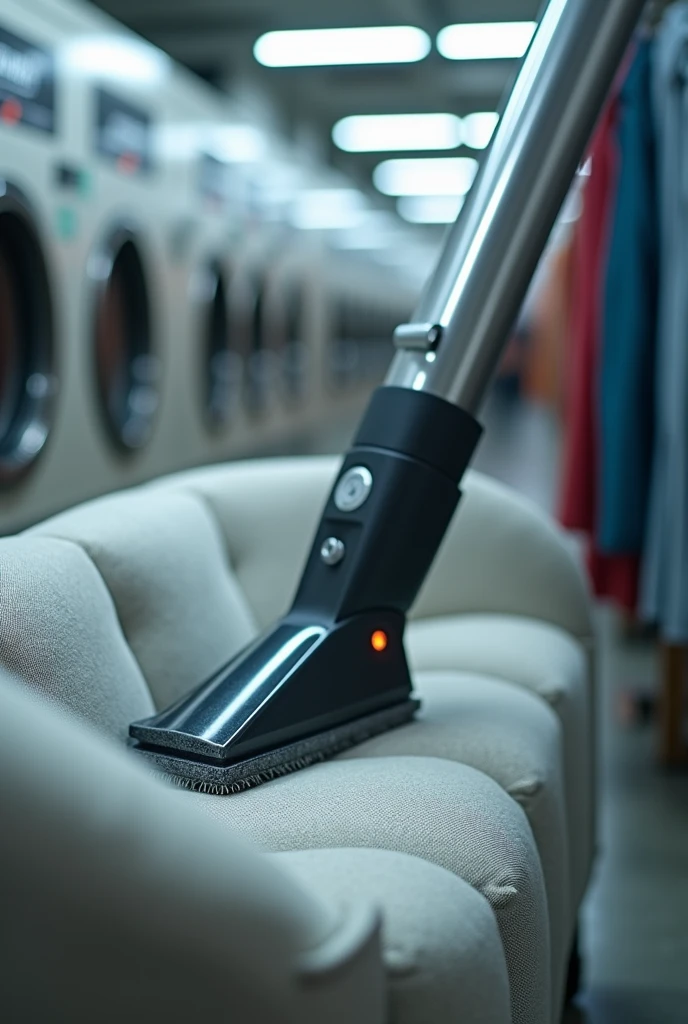 professional upholstery extractor machine. dry cleaning. Angular nozzle machine sucking up dirt