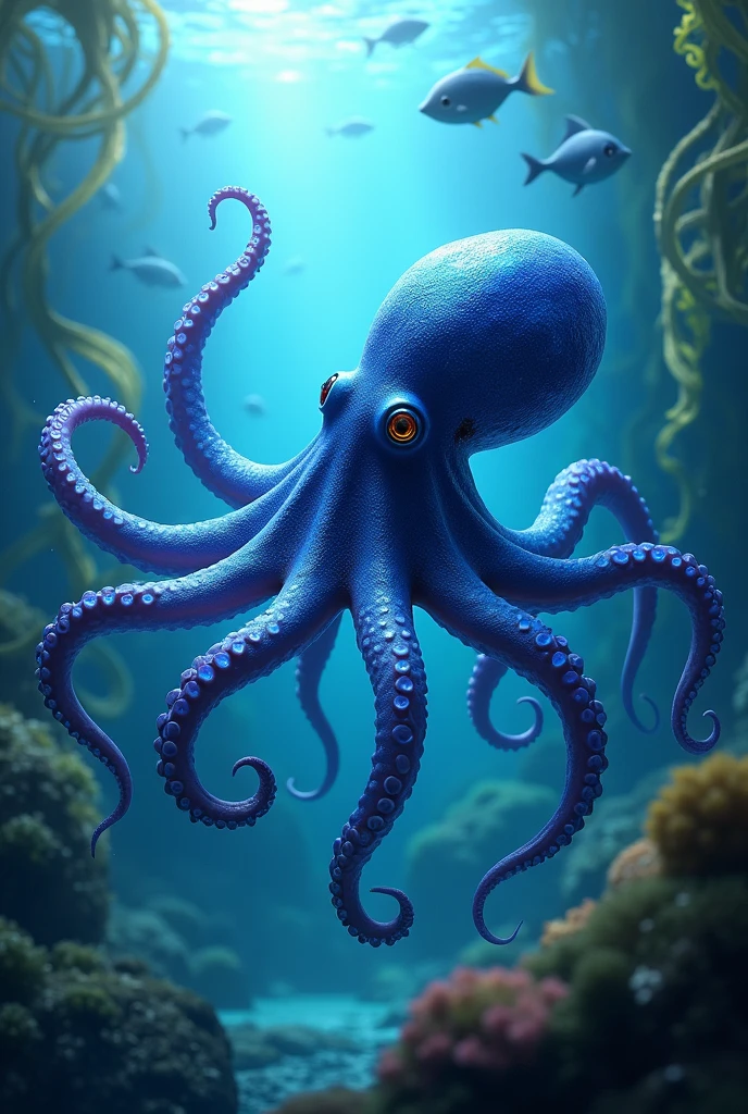 create a drawing of a blue octopus
