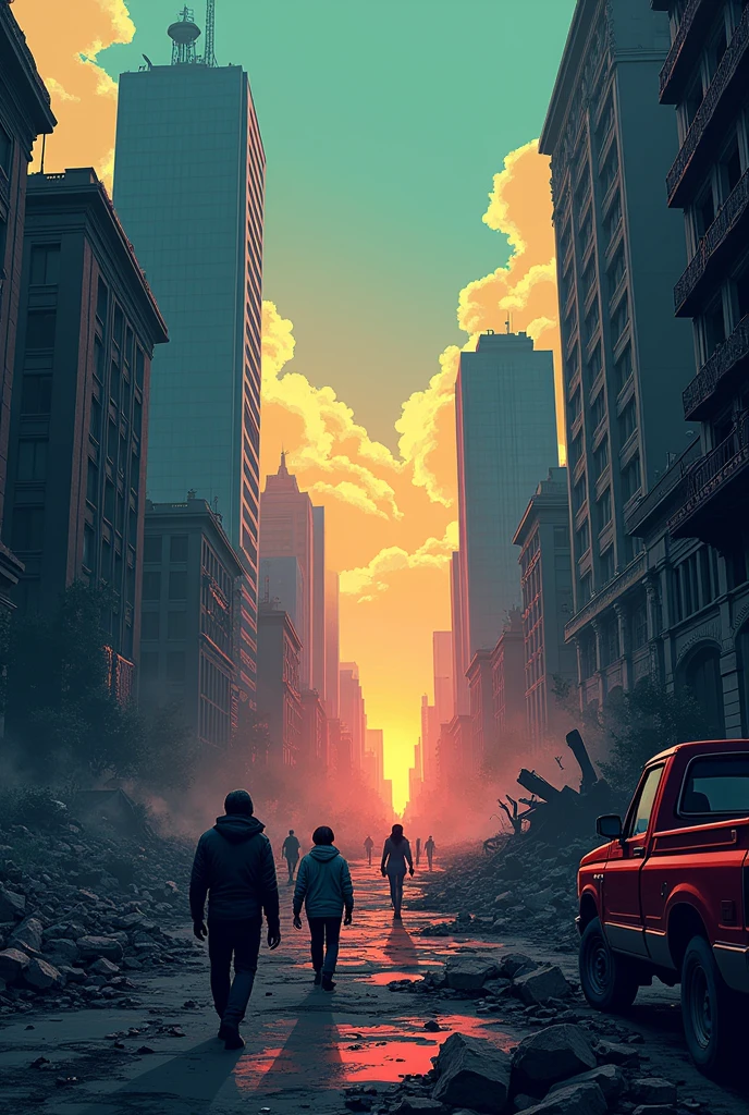 Destroyed cities zombie apocalypse cartoon