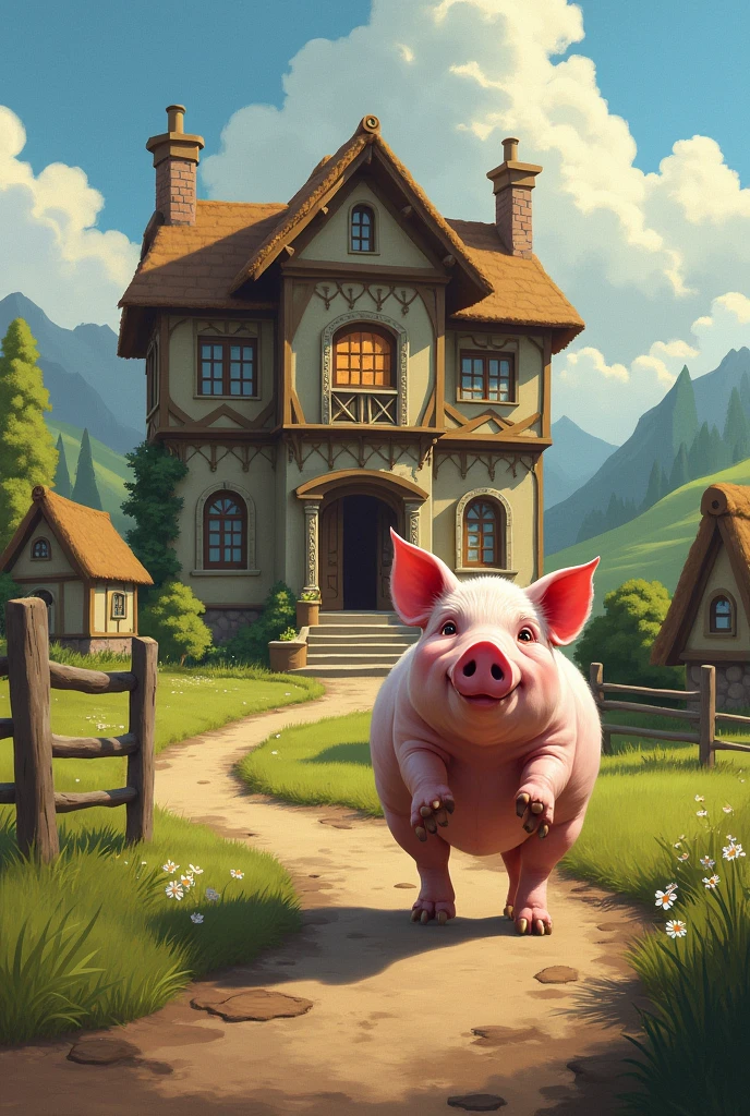 A hungry pig goes to the pig leader&#39;s house to beg for food.

