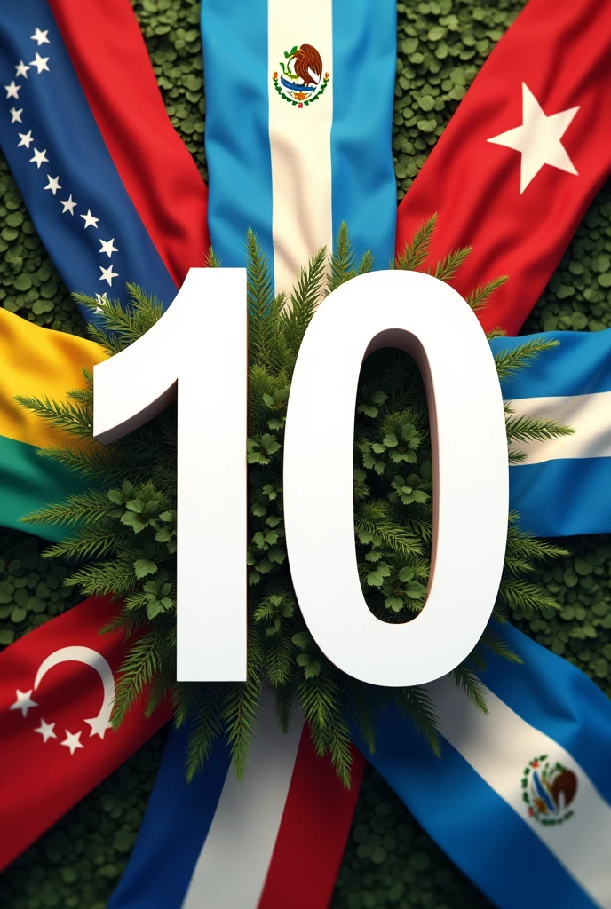 Image with the number 10 anniversary with the Mexican flag, argentina, guatemala, Paraguay, venezuela, Chile and Cuba