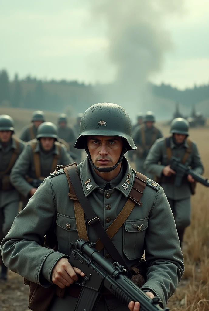 (photorealism:16:9),image for youtube thumbnail, German troops are attacking Poland, size 16:9, 1280x720 pixel quality