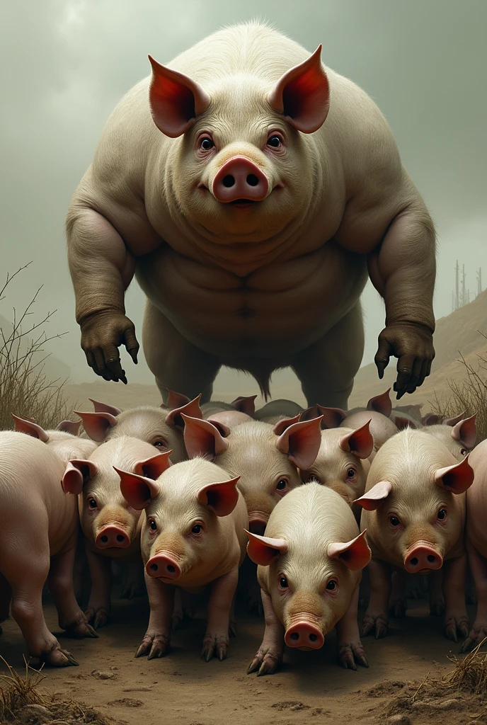 The leader pig does not feed the starving pigs.

