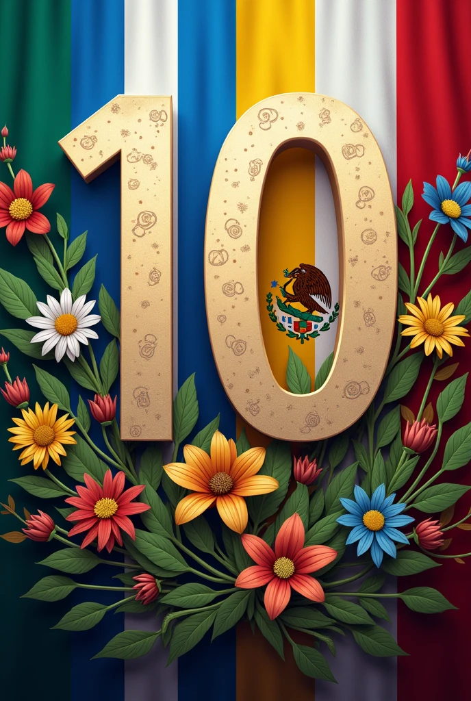 Image with the number 10 anniversary with the Mexican flag, argentina, guatemala, Paraguay, venezuela, Chile and Cuba