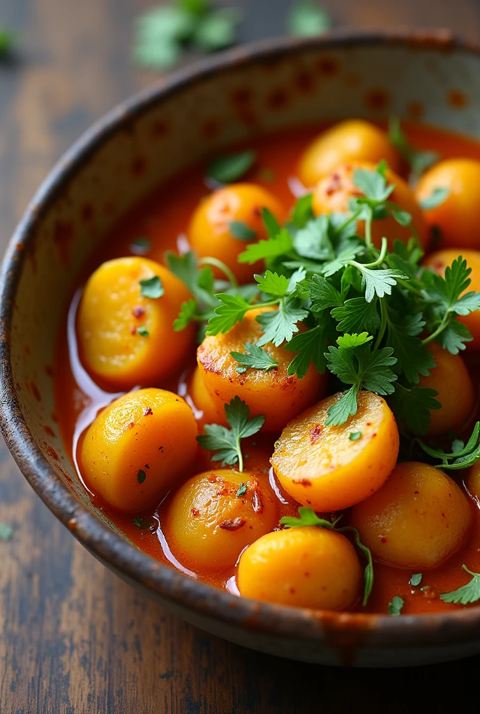 Memony masala khatte Alu with topping of coriander