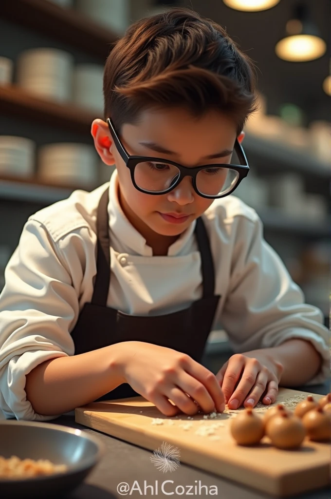 Cook with glasses making sweets with the @ahhcozinha in the lower left corner