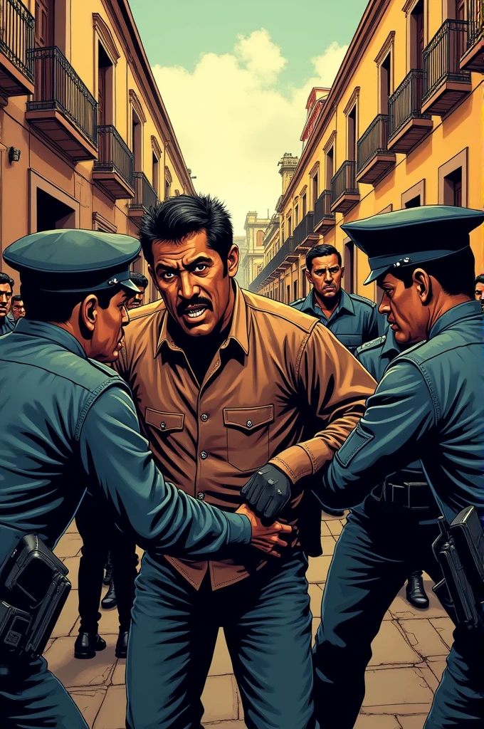 Comic book style photo of Francisco de Zela arrested in Lima