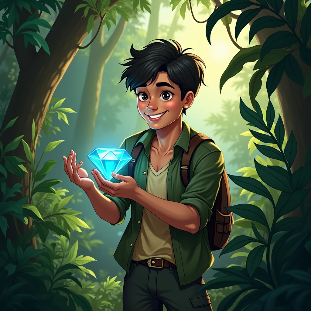  young man in jungle with daimond