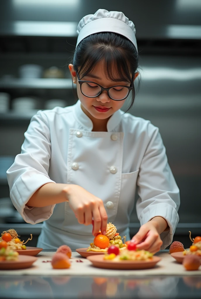 Asian chef with glasses making sweets with @ahhcozinha in the lower left corner