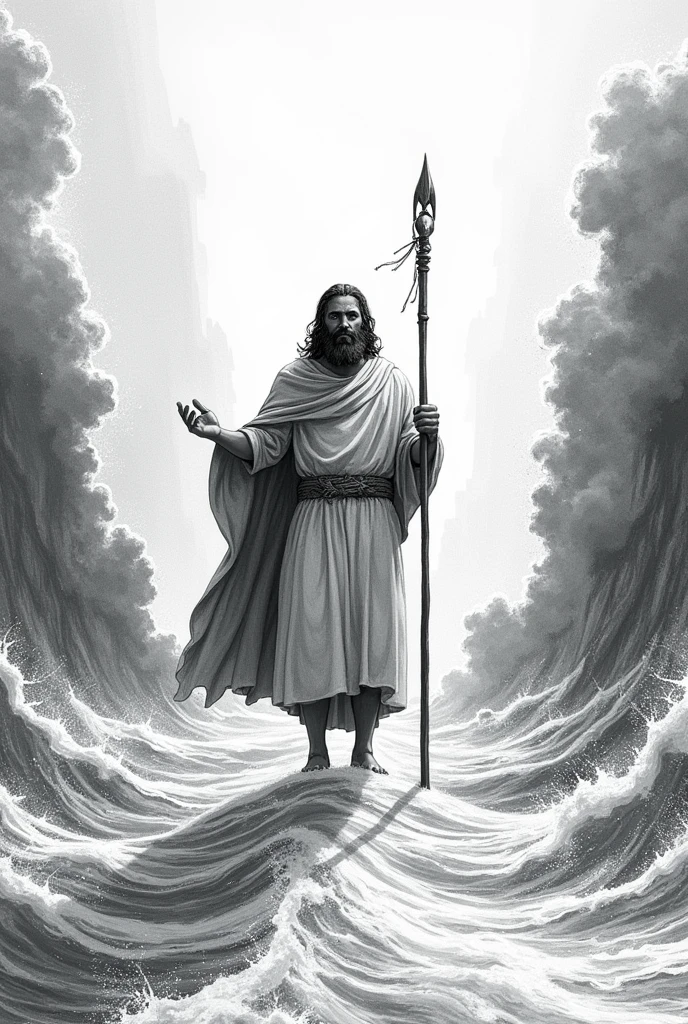 illustrative drawing of Moses parting the sea
