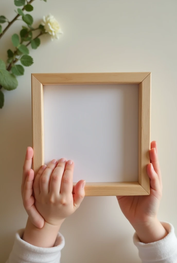 kids hand holding a picture frame