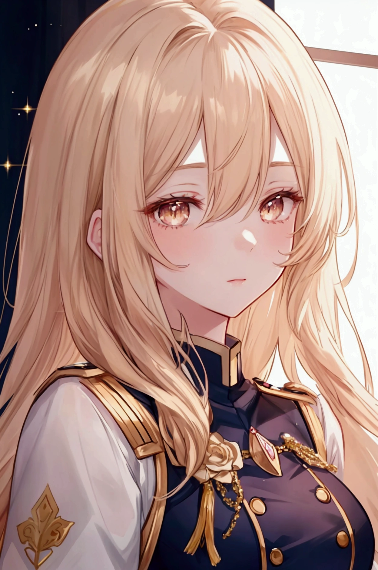(illustration), (highest quality), (masterpiece), (Glitter), (Uniform), (pants), (Knight's uniform), (alone), (1 woman) A delicately drawn face, Shiny golden hair, long straight hair, pale skin, Eyes that sparkle like jewels, Transparent gold eyes with beautiful details, Cat-eyed, female, 20's, 아름다운 투명한 illustration, Soft gradient, (noble), (멋있는 female), (female character), (중세 female character), ((Close-up composition)), ((Make your face visible))