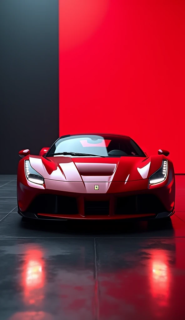 1 red Ferrari sports car, (detailed, photorealistic, 8k), studio lighting, dramatic angle, motion blur, vibrant colors, glossy metallic finish, reflections on the body, dynamic composition, cinematic lighting