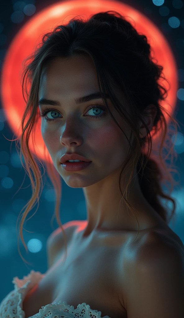 1girl, beautiful face, ((white eyes)), sexy pose, Red moon in the background, stars, space, (lightroom:1.13), soft light, (natural skin texture:1.2), (hyperrealism:1.2), sharp focus, focused,[[realistic]]
