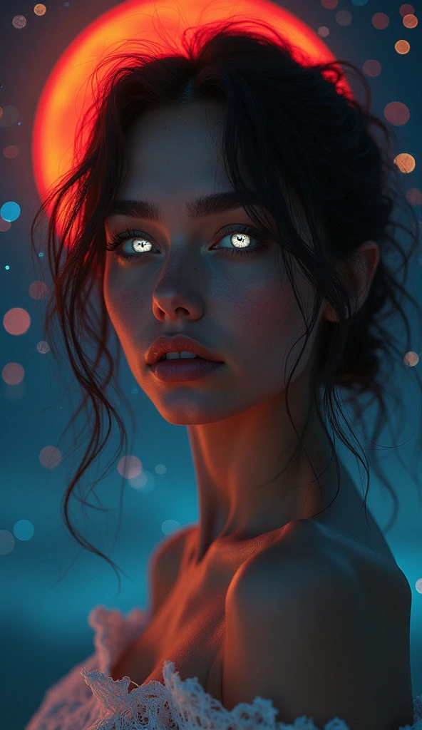 1girl, beautiful face, ((white eyes)), sexy pose, Red moon in the background, stars, space, (lightroom:1.13), soft light, (natural skin texture:1.2), (hyperrealism:1.2), sharp focus, focused,[[realistic]]
