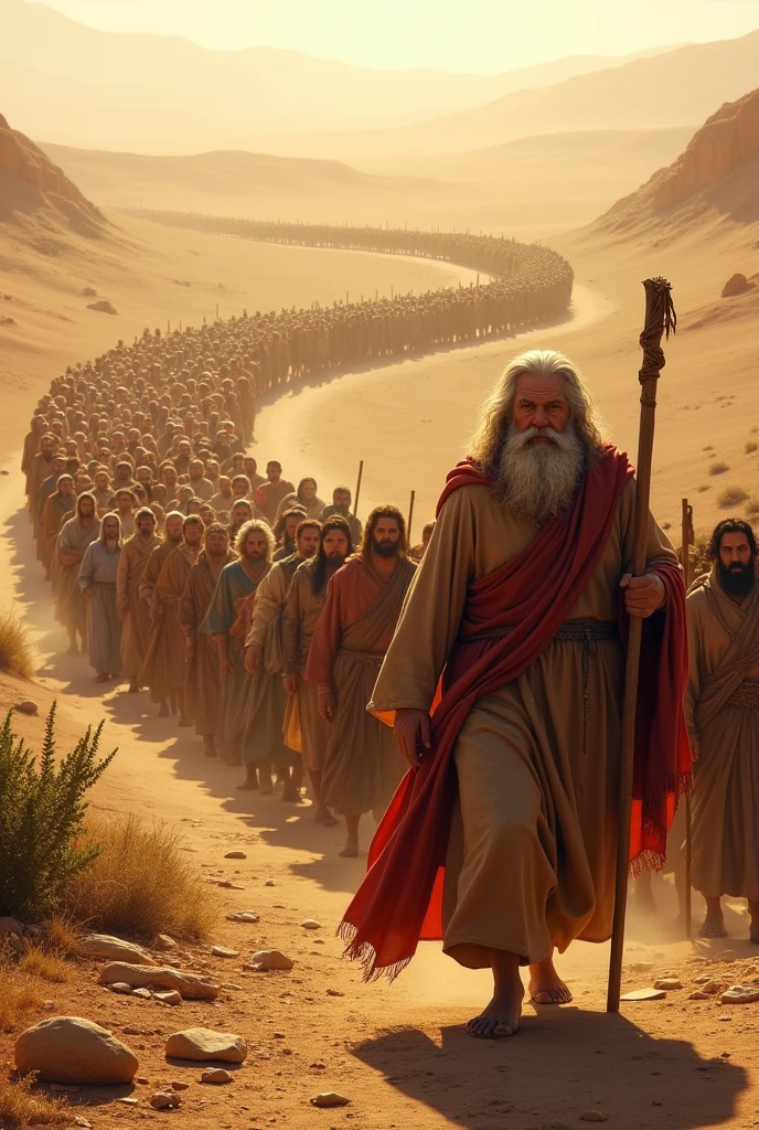 MOÏSE VIEUX QUI MARCHE AVEC DES MILLERS DE PERSONE