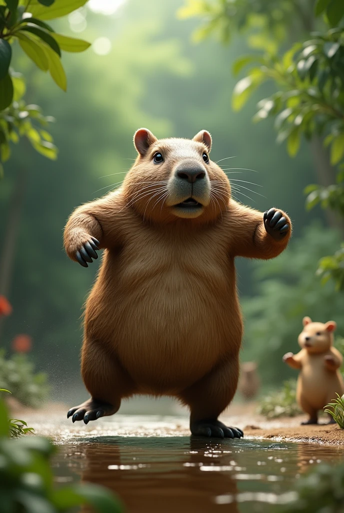 a capybara doing exercises 