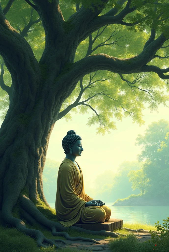 Budda sitting under the tree meditation, peaceful, high resolution, high quality,