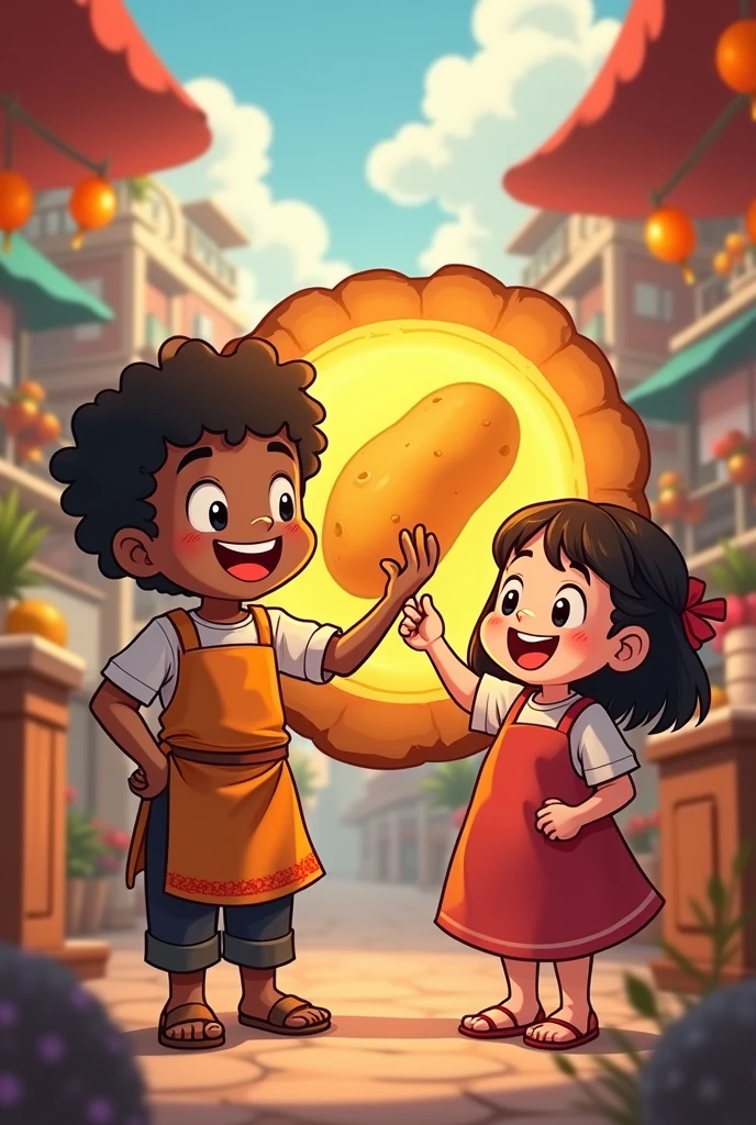 Dhoti wearing anime 
chef black boy and fat girl
 fried potato logo only logo
