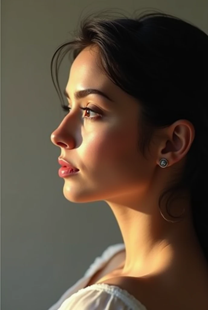 a woman in profile with a large double chin (second chin)