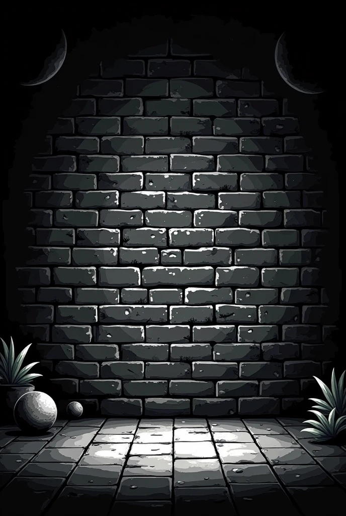 retro, 16 bits, brick walls, black and white, for the background of a game inspired by arkanoid and breakout.