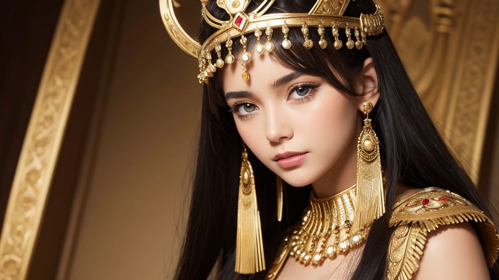 beautiful Cleopatra, Nemis crown, Dressing calmly, face closeup