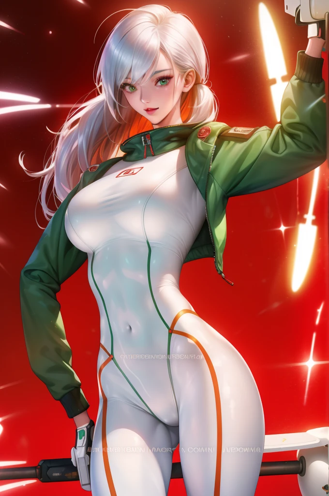 1girl,solo,red background,cowboy shot,,ruanyi0812,white bodysuit,skin tight,science fiction,green jacket,open jacket,spacesuit,score_9,score_8_up,score_7_up,,8k,1girl,solo,,
