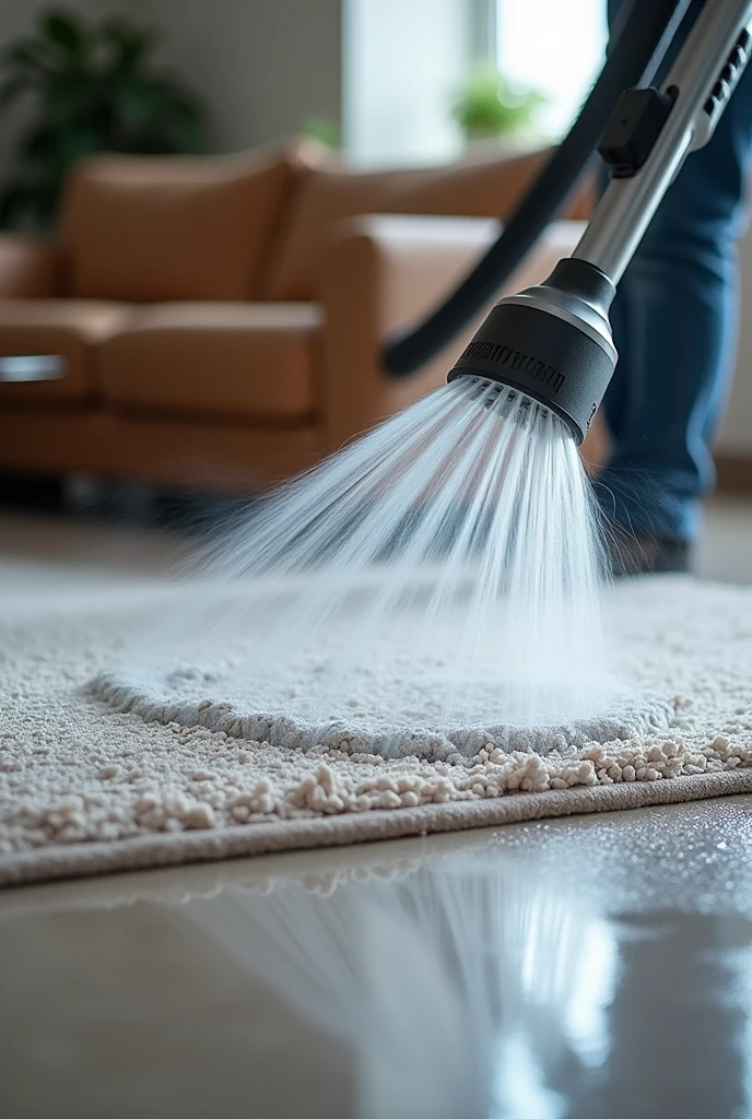 professional cleaning machine extractor jet passing the triangular jet of the machine in contact with the sofa. the jet nozzle is transparent and you can see the dirty water inside the jet nozzle. dry sofa. where it has already passed clean