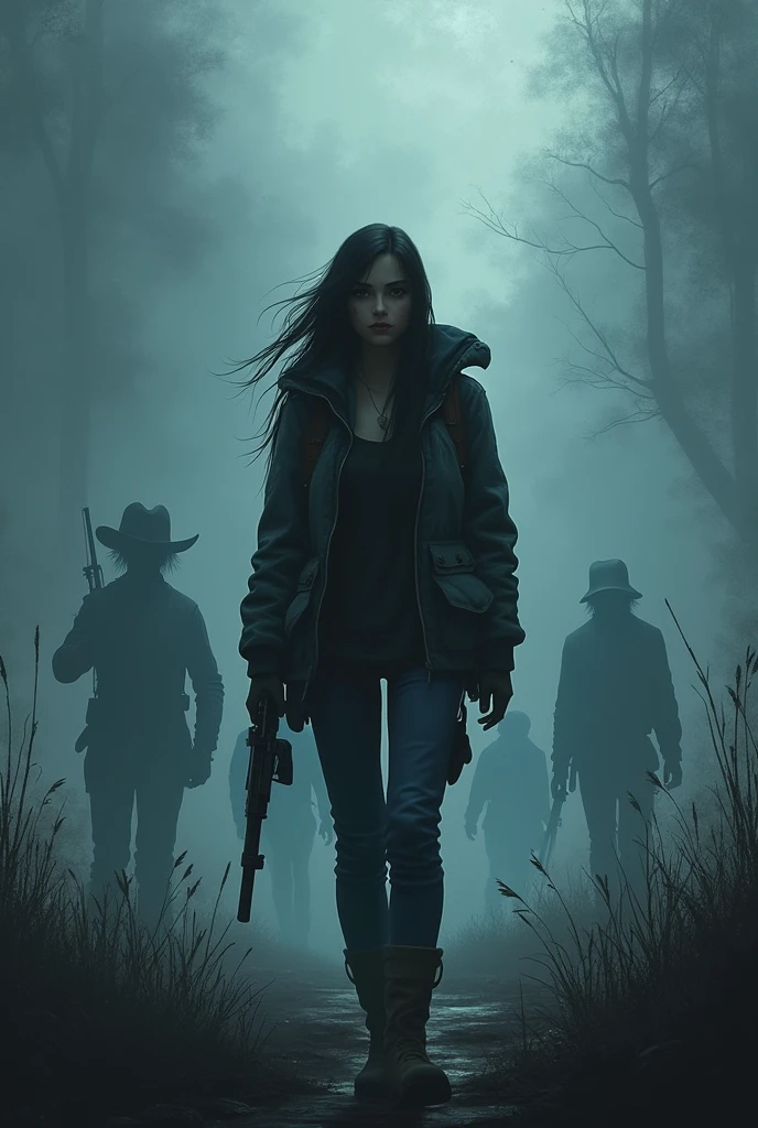 Make a The Walking Dead style zombie book cover called "The Mist Walkers" dark protagonist