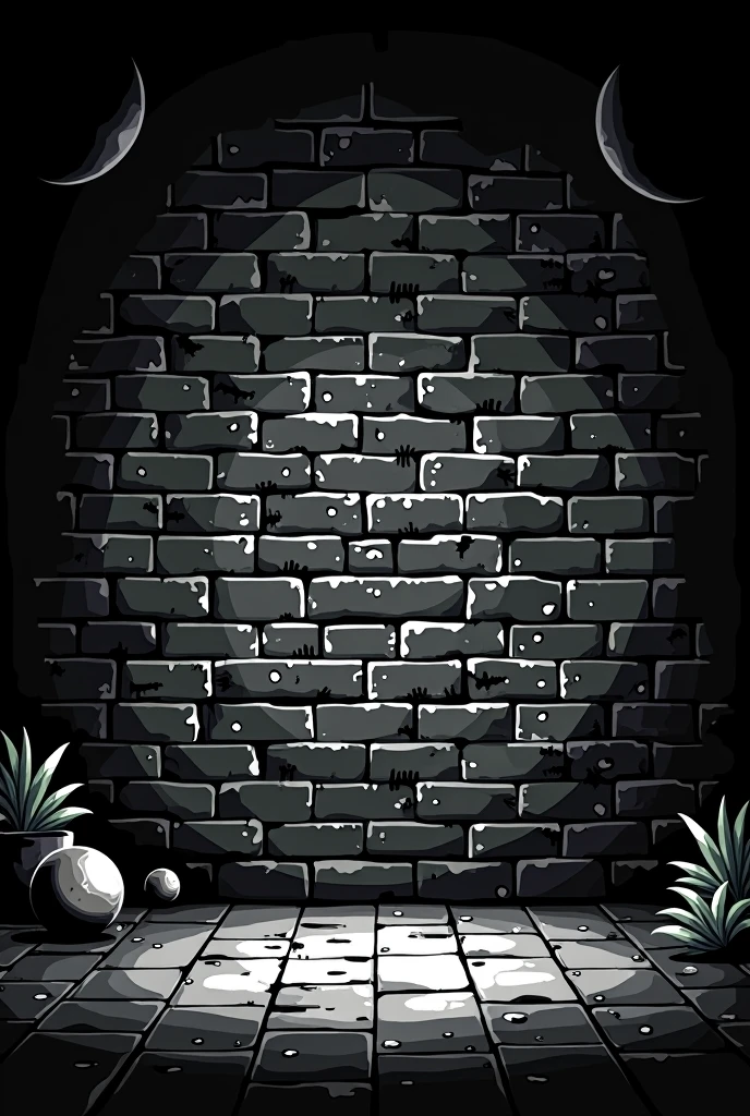 retro, 16 bits, brick walls, black and white, for the background of a game inspired by arkanoid and breakout.