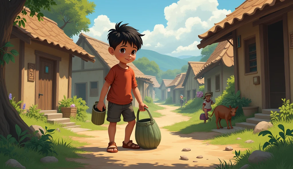 young boy work in village